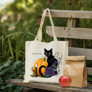 Black Cat Lila Rose Pumpkin Halloween Tragetasche