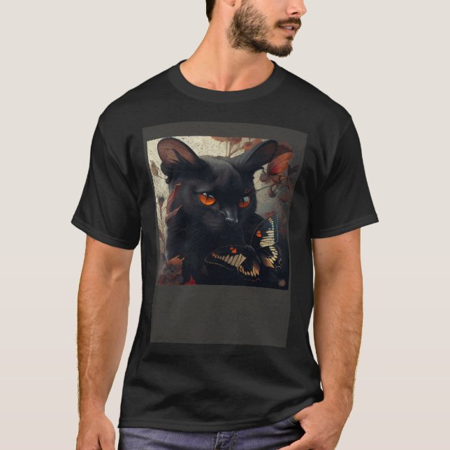 Black Cat Love Butterfly T-Shirt (Vorderseite)