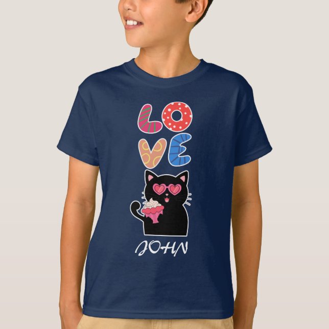 Black Cat, Love, Valentine's Day T-Shirt (Vorderseite)