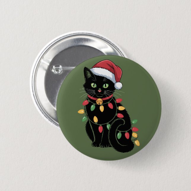 Black Cat Lover Christmas Kitten Geschenk Katze Ma Button (Vorne & Hinten)
