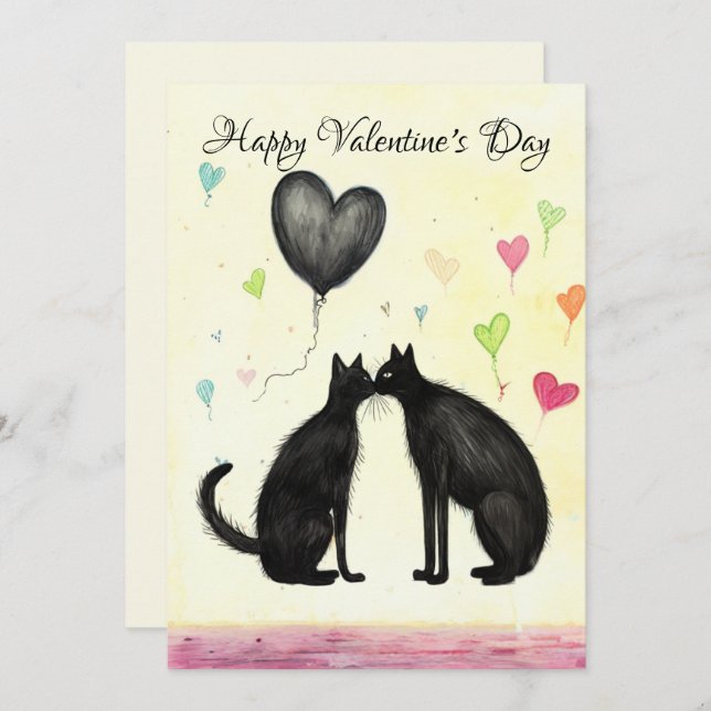Black Cat Lover Heart Valentine's Day No3 Dankeskarte (Vorne/Hinten)