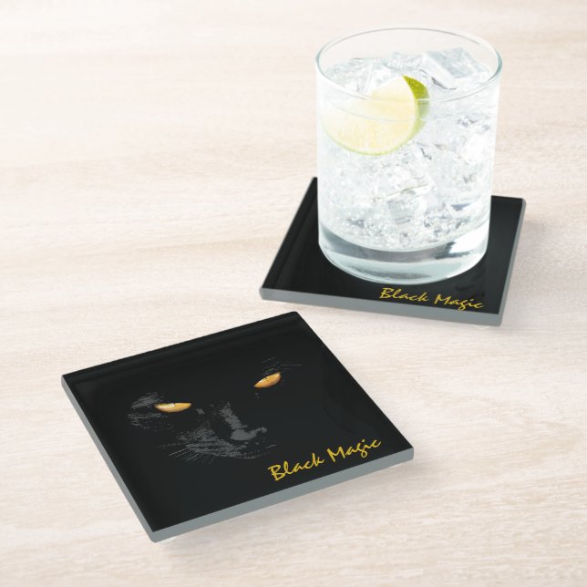 Black Cat lustigen Chic individuell anpassbar Glasuntersetzer (Schrägansicht)