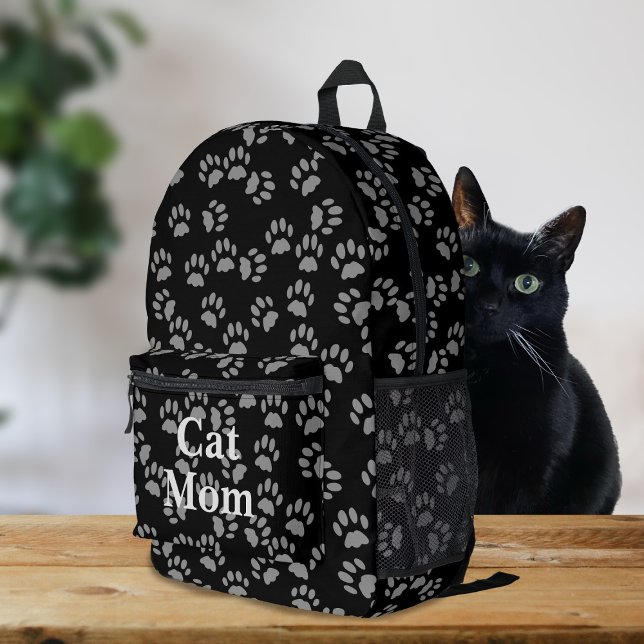 Black Cat Mama Paw Drucken Personalisierter Rucksa Bedruckter Rucksack (Purrfect backpack for all cat moms (and cat dads))