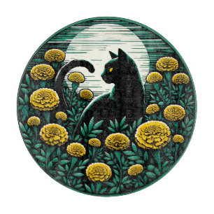 Black Cat Marigold Kunst Kunstvoll wandern Schneidebrett