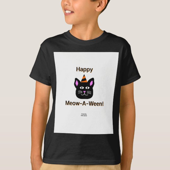 Black Cat Meow-A Ween Boys Black Basic T Shirt (Vorderseite)