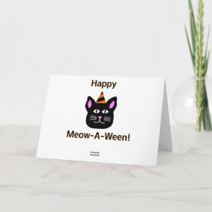 Black Cat Meow-A-Ween Horizontal Greeting Card Karte