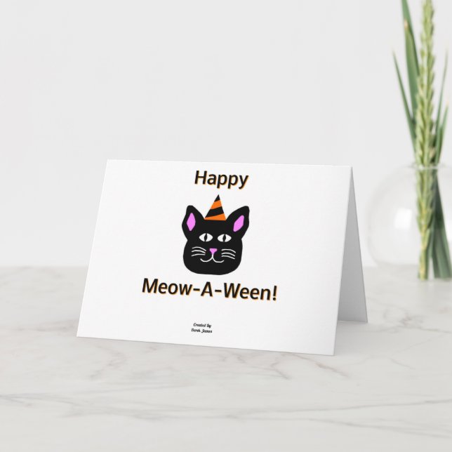 Black Cat Meow-A Ween Horizontal Grußkarte Karte (Vorderseite)