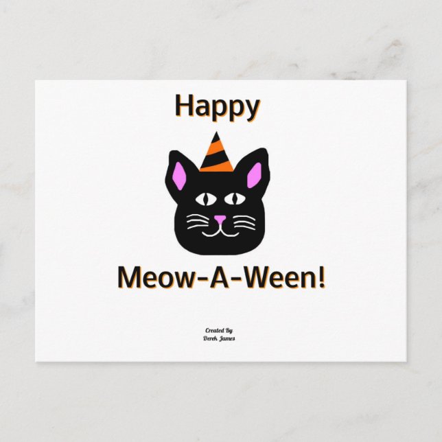 Black Cat Meow-A-Ween-Postkarte Postkarte (Vorderseite)