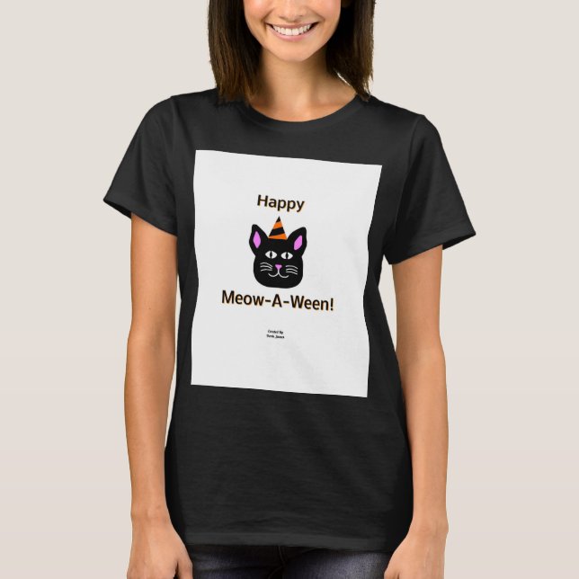 Black Cat Meow-A Ween Women's Black Basic T Shirt (Vorderseite)