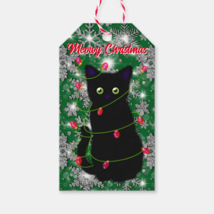 Black cat Meowa Weihnachts-Tinkellichter Schneeflo Geschenkanhänger
