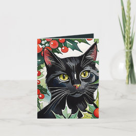 Black Cat Meowy Christmas Watercolor Card Dankeskarte