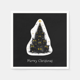 Black Cat Meowy Weihnachtsbaum Serviette
