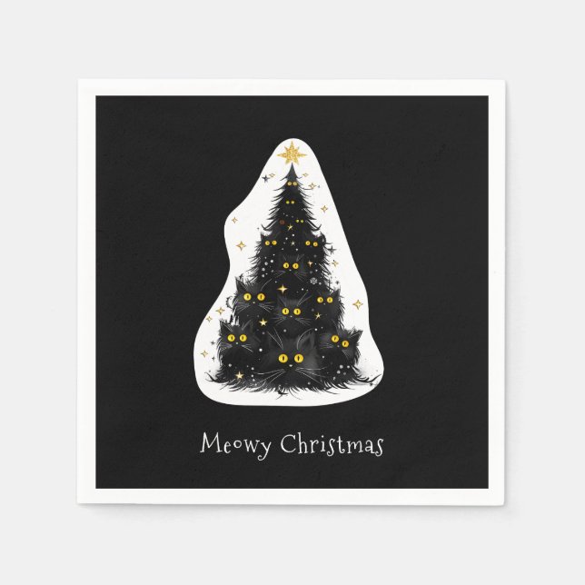 Black Cat Meowy Weihnachtsbaum Serviette (Vorderseite)