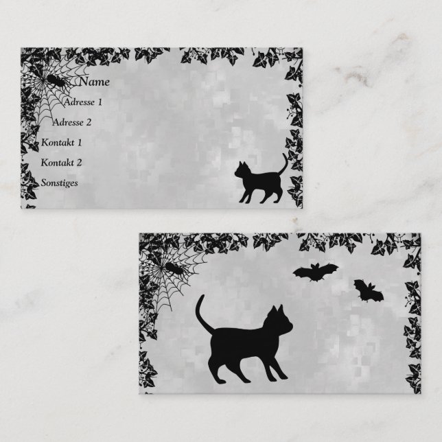 Black Cat mit Bat and Spider Business Card Visitenkarte (Vorne/Hinten)