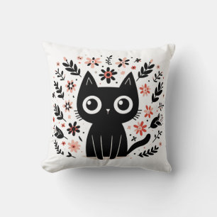 Black Cat mit Big Eyes und Blume Kissen