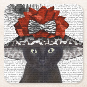 Black Cat mit Fabulous Hat Rechteckiger Pappuntersetzer