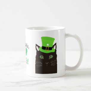 Black Cat mit Hut, Kleeblatt, Kiss Me Ich bin Irin Kaffeetasse