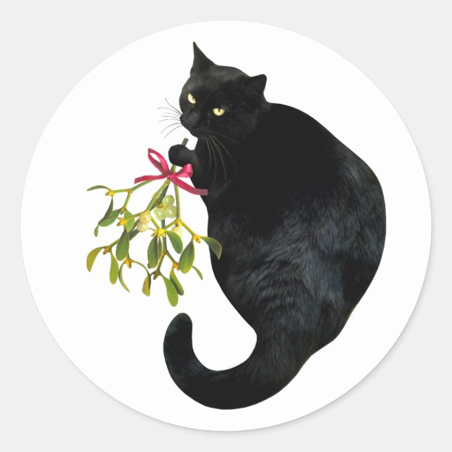 Black Cat mit Mistletoe Stickers (Vorderseite)