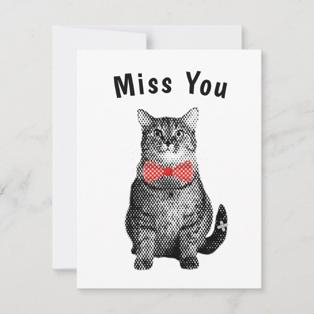 Black Cat mit Red Polka Dot Bow Niedlich Miss You Mitteilungskarte (Vorderseite)