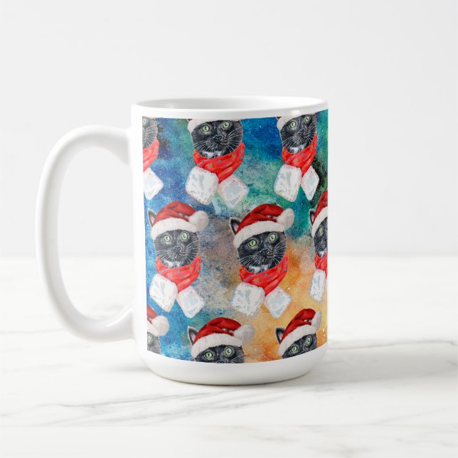 Black Cat mit Red Scarf Funny Christmas Kaffeetasse (Links)