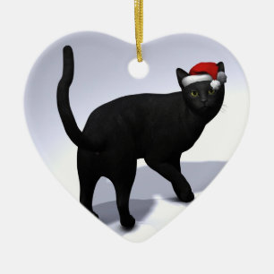 Black Cat mit Santa Claus Hut Keramik Ornament