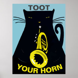 Black Cat mit Trumpet Poster
