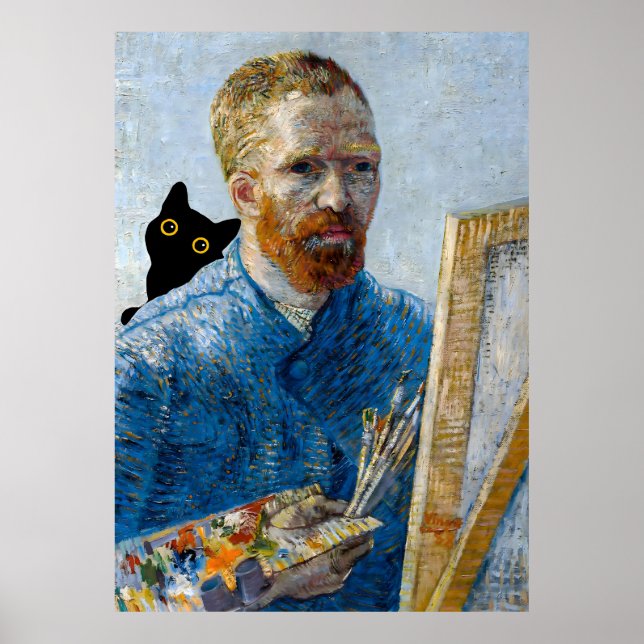 Black Cat mit Van Gogh Portrait Poster (Vorne)