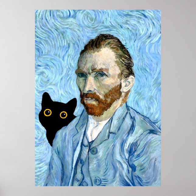 Black Cat mit Van Gogh Portrait Poster (Vorne)