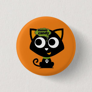 Black Cat Mmm Candy Halloween Button