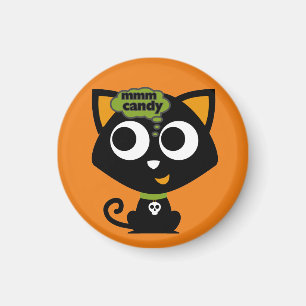 Black Cat Mmm Candy Halloween Magnet