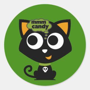 Black Cat Mmm Candy Halloween Runder Aufkleber