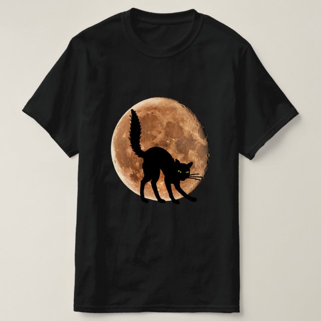 Black Cat Moon Halloween T - Shirt (Design vorne)