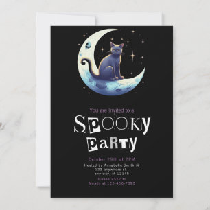 Black Cat Moon Modernes Minimalistisches Halloween Einladung