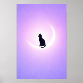 Black Cat Moon Wall Art – Lavender Bedroom Decor Poster