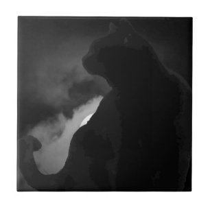 Black Cat Moonlight Silhouette Fliese