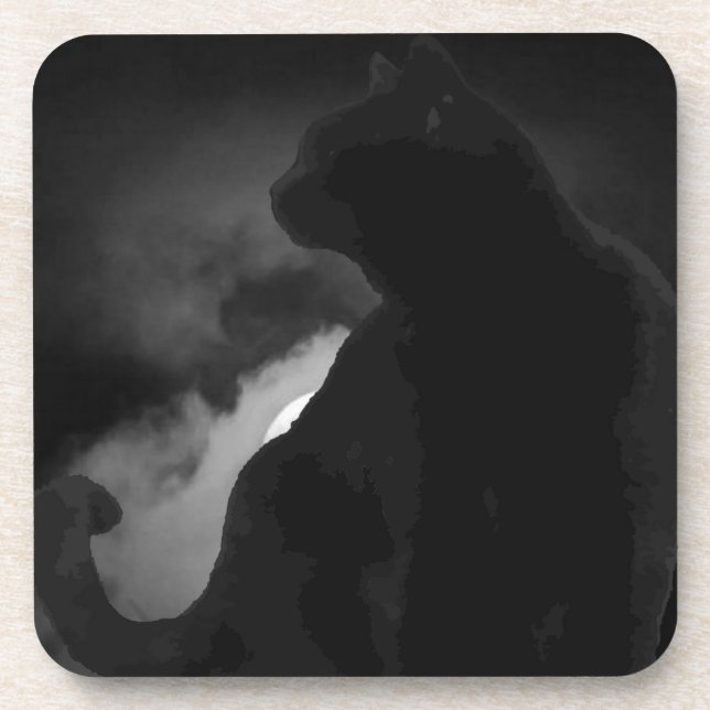 Black Cat Moonlight Silhouette Getränkeuntersetzer (Vorderseite)