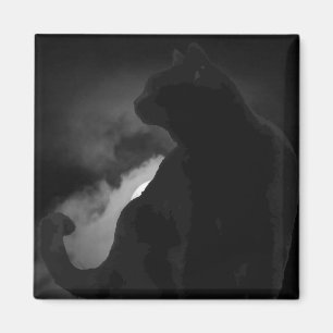 Black Cat Moonlight Silhouette Magnet