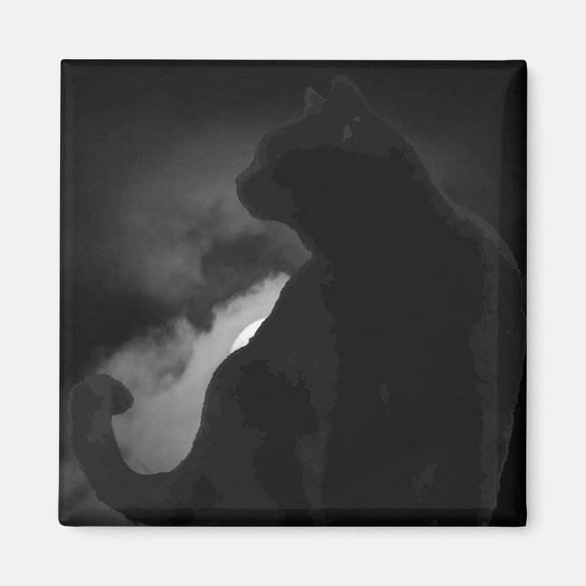 Black Cat Moonlight Silhouette Magnet (Vorne)