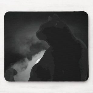 Black Cat Moonlight Silhouette Mousepad