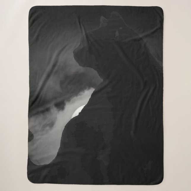 Black Cat Moonlight Silhouette Sherpadecke (Vorderseite)
