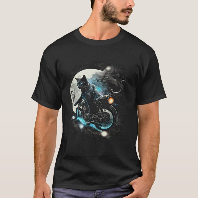 Black Cat Motorbike Space Graphic Tees Men Women B (Vorderseite)