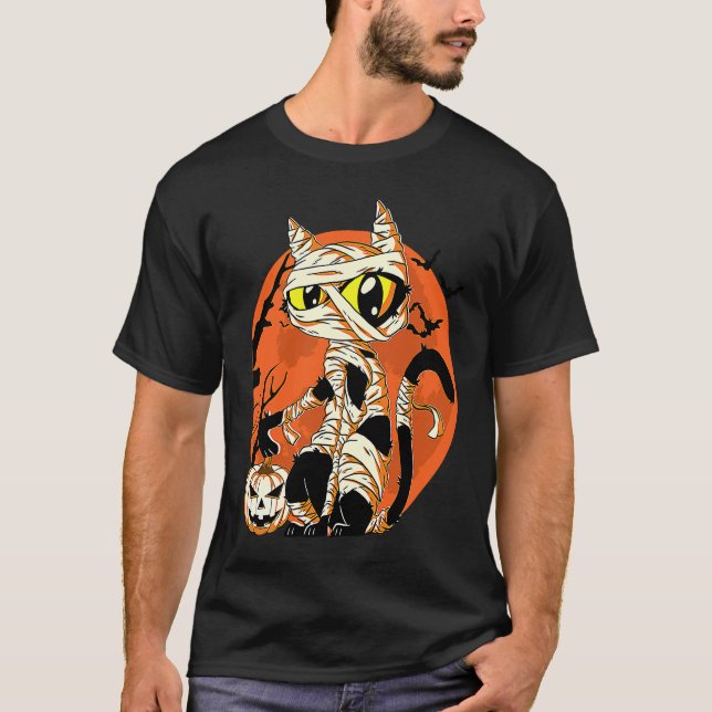 Black Cat Mummy Halloween Costume Scary Night Boys T-Shirt (Vorderseite)