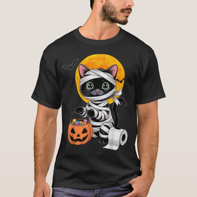 Black Cat Mummy Halloween Kostüm für Männer Frauen T-Shirt (Vorderseite)