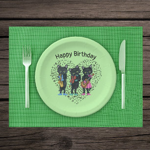 Black Cat Musicians Instruments Musiknote Herz Pappteller