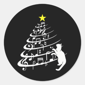 Black Cat Musiknote Weihnachtsmusiker Feline Runder Aufkleber