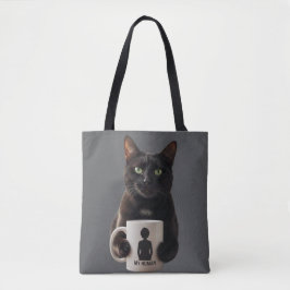 Black Cat "MY HUMAN" Tote Bag - Funny Canvas Tote
