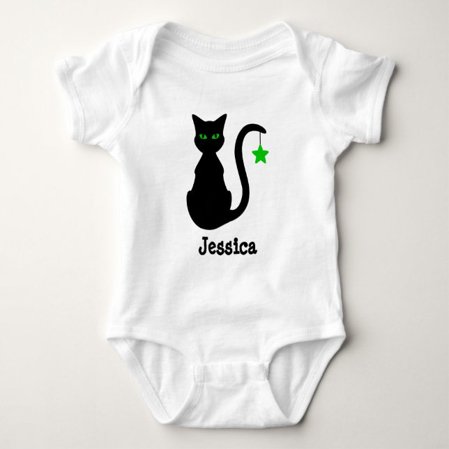 Black Cat Name Baby Bodysuit Strampler (Vorderseite)