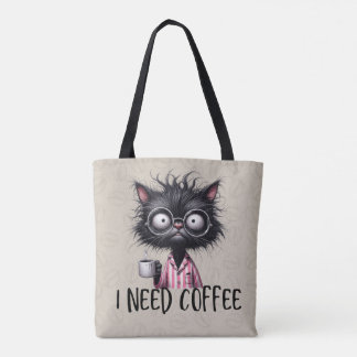 Black Cat Need Coffee Tasche