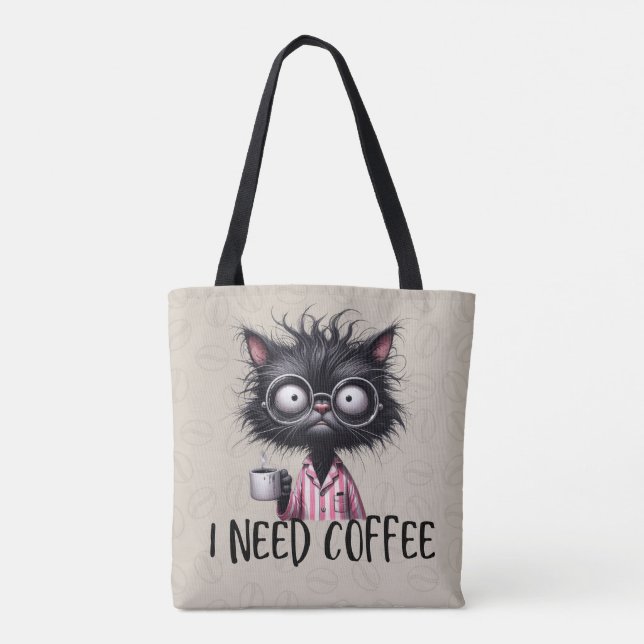 Black Cat Need Coffee Tasche (Rückseite)