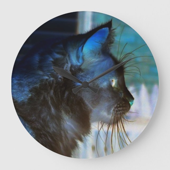 Black Cat Negative Foto Wall Clock Große Wanduhr (Vorderseite)